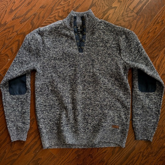 Stylish Button-Up Sweater Stand Collar Blue Mix - Picture 11 of 15